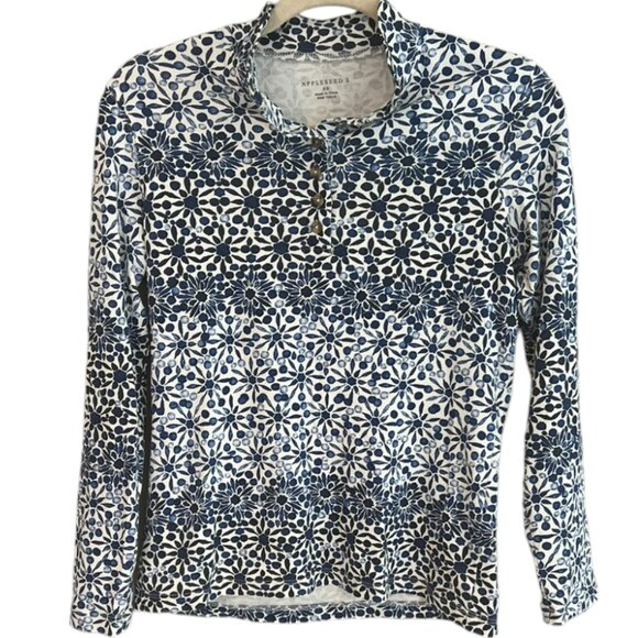 Women's Appleseed's Lightweight Long Sleeve‎ Blue Abstract Floral Top Size XS - Picture 1 of 4